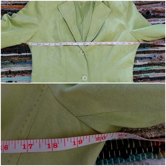 Vintage 90s Kim Rogers Chunky Stitch Lime Green Workwear Blazer Jacket - Picture 11 of 14